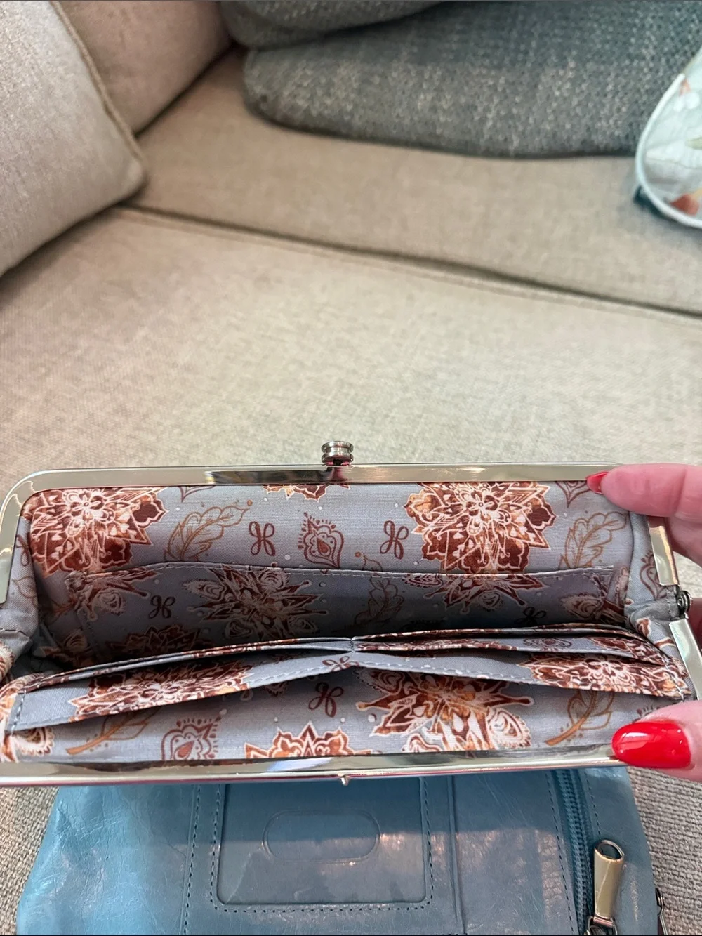 HOBO Blue Leather Frame Clutch Wristlet
